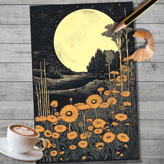Boho Moon und Blume 2 Dekoupage Paper Seidenpapier