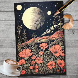 Boho Moon und Blume 4 Dekoupage Paper Seidenpapier