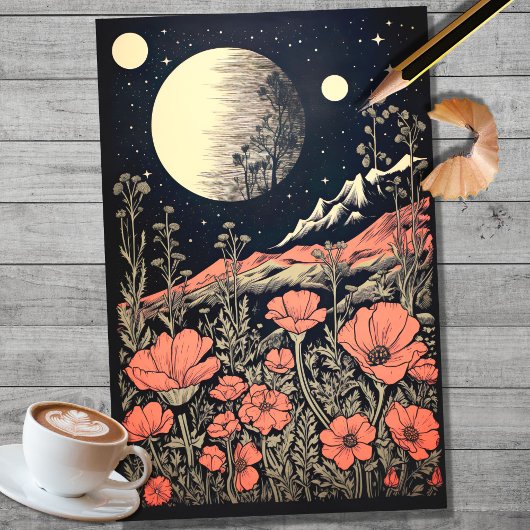Boho Moon und Blume 4 Dekoupage Paper Seidenpapier