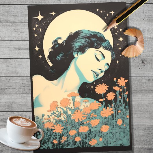 Boho Moon und Blume 5 Dekoupage Paper Seidenpapier