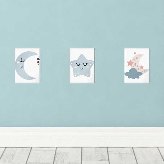 Boho Moon und Star Kinderzimmer Bilderwand Sets (Holzboden)