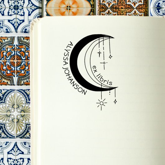 Boho MoonCrest Universe Custom Book Exlibris Gummistempel