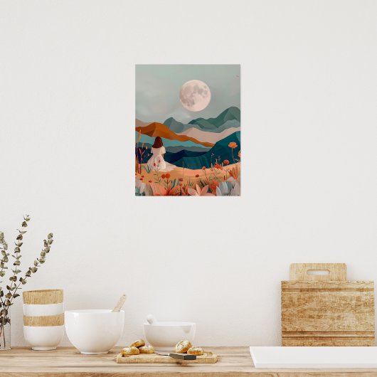 Boho Moonlit Desert Landscape Wall Art Print Poster (Küche)