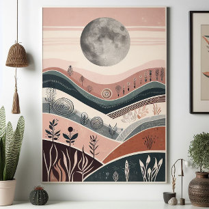 Boho Moonlit Landschaft - Moon Abstrakt Poster
