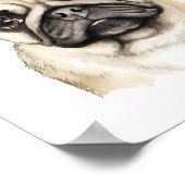 Boho Mops Hund Blume Wasserfarbe Poster (Ecke)