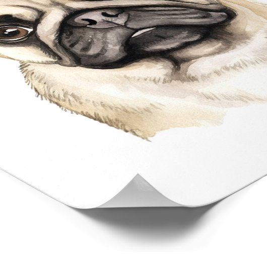 Boho Mops Hund Blume Wasserfarbe Poster (Ecke)