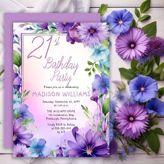 Boho Morning Glories Floral 21st Birthday Party Einladung