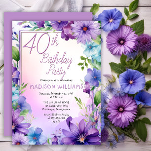 Boho Morning Glories Floral 40. Geburtstag Party Einladung