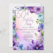 Boho Morning Glories Floral 50th Birthday Party Einladung (Vorderseite)