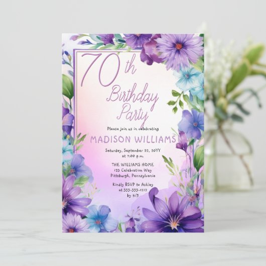 Boho Morning Glories Floral 70th Birthday Party Einladung (Stehend Vorderseite)