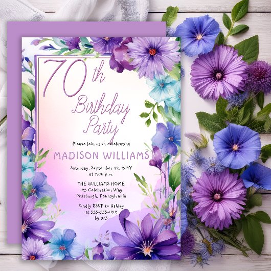 Boho Morning Glories Floral 70th Birthday Party Einladung