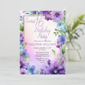 Boho Morning Glories Sweet 16 Birthday Party Einladung (Stehend Vorderseite)