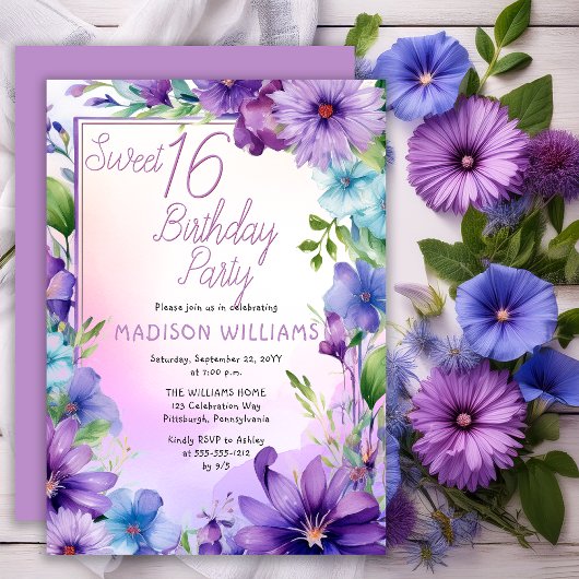 Boho Morning Glories Sweet 16 Birthday Party Einladung