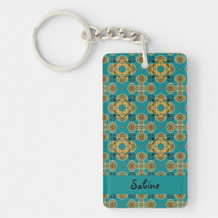 Boho Moroccan Til Blue and Gold Acrylic Keychain Schlüsselanhänger