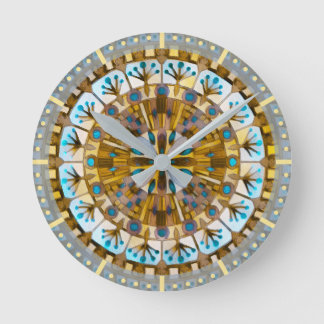 Boho Mosaic Tile Gelber Honey - Runde Wanduhr