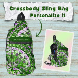 Boho Mosaic Tile Green Grass - Crossbody Bag