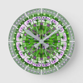 Boho Mosaic Tile Green Grass - Runde Wanduhr