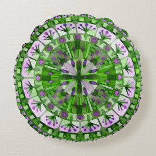 Boho Mosaic Tile Green Grass - Rundes Kissen