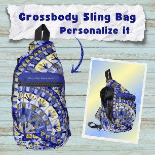 Boho Mosaic Tile Navy Blue Water - Crossbody Bag