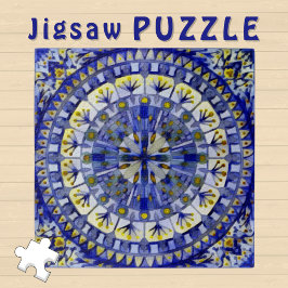 Boho Mosaic Tile Navy Blue Water - Puzzle
