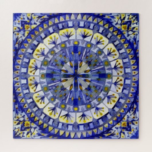Boho Mosaic Tile Navy Blue Water - Puzzle (Horizontal)