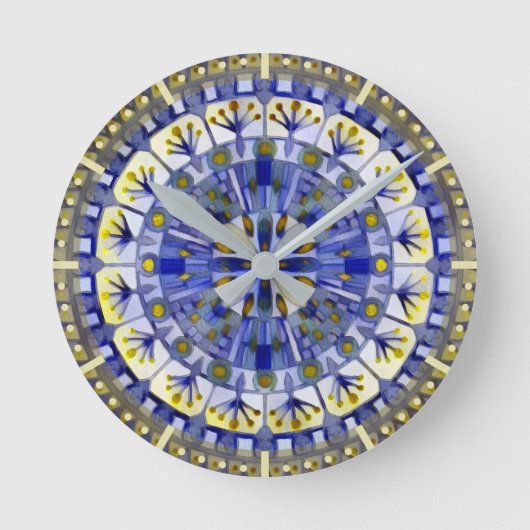 Boho Mosaic Tile Navy Blue Water - Runde Wanduhr (Vorderseite)