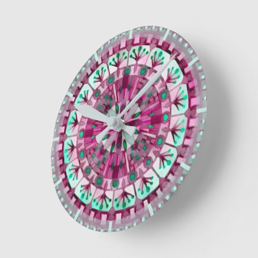 Boho Mosaic Tile Pink Berry - Runde Wanduhr (Winkel)