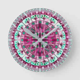 Boho Mosaic Tile Pink Berry - Runde Wanduhr