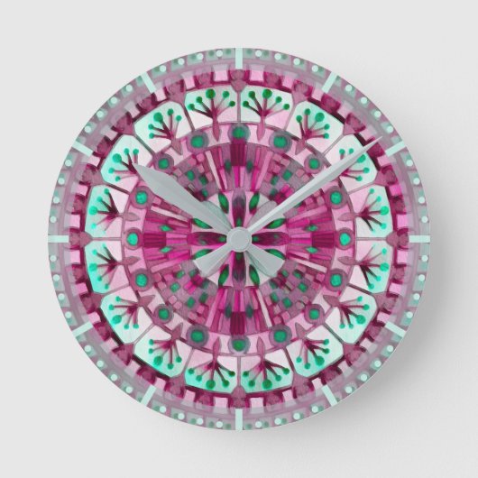 Boho Mosaic Tile Pink Berry - Runde Wanduhr (Vorderseite)