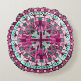 Boho Mosaic Tile Pink Berry - Rundes Kissen