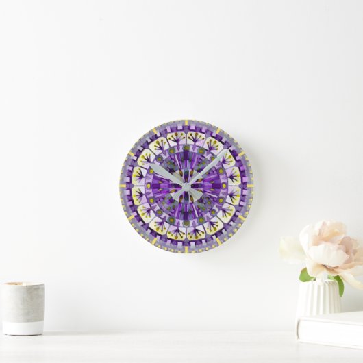 Boho Mosaic Tile Violet Flame - Runde Wanduhr (Zuhause)