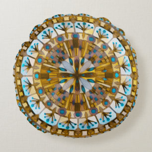 Boho-Mosaikfliese gelber Honig - Rundes Kissen