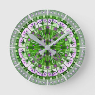 Boho-Mosaikfliese Grüner Rasen - Runde Wanduhr
