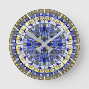 Boho-Mosaikfliese Navy Blau Wasser - Runde Wanduhr