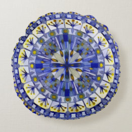 Boho-Mosaikfliese Navy Blau Wasser - Rundes Kissen