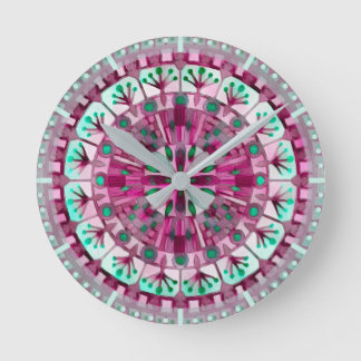 Boho-Mosaikfliese Pink Berry - Runde Wanduhr