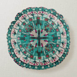 Boho-Mosaikfliese Teal Ocean - Rundes Kissen
