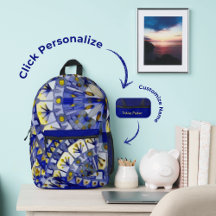 Boho-Mosaikfliesen-Tasche Navyblau Wasser -gedruck