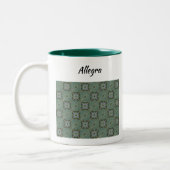 Boho Moss Green Batik Print Zweifarbige Tasse (Links)