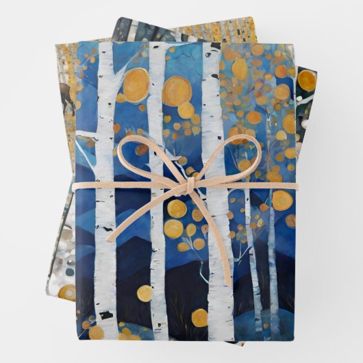 Boho Mountain Aspen Tree Szenen Geschenkpapier Set (Beispiel)
