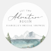 Boho Mountain Lake Adventure Brautparty Runder Aufkleber (Vorderseite)