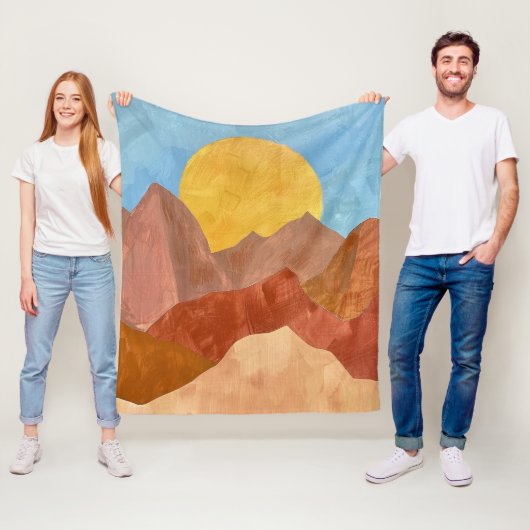 Boho Mountain Sunset - Warme Erde Tone Landschaft Fleecedecke (Beispiel)