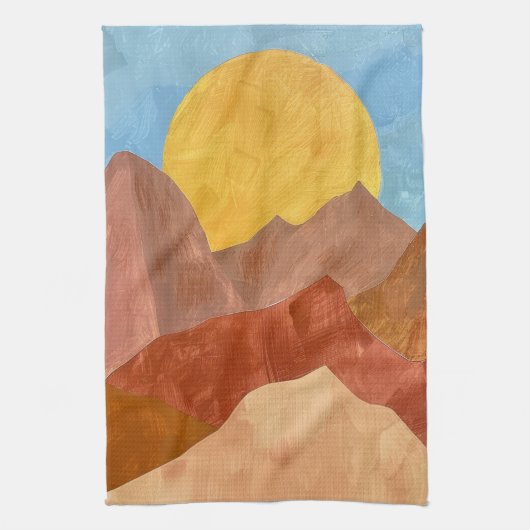 Boho Mountain Sunset - Warme Erde Tone Landschaft Geschirrtuch (Vertikal)