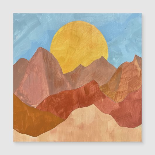 Boho Mountain Sunset - Warme Erde Tone Landschaft Magnetkarte (Vorderseite)