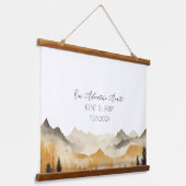 Boho Mountain Watercolor Wedding Guest Book Wandteppich Mit Holzrahmen (Gewinkelt)
