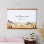 Boho Mountain Watercolor Wedding Guest Book Wandteppich Mit Holzrahmen (Schlafzimmer)