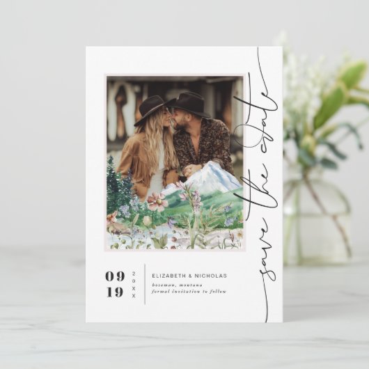 Boho Mountain Wildblume | FOTO SAVE THE DATE (Stehend Vorderseite)