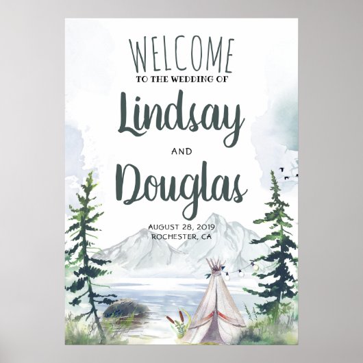 Boho Mountains Adventure Wedding Welcome Sign Poster (Vorne)