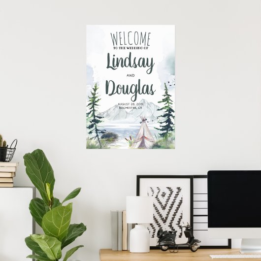 Boho Mountains Adventure Wedding Welcome Sign Poster (Heimbüro)