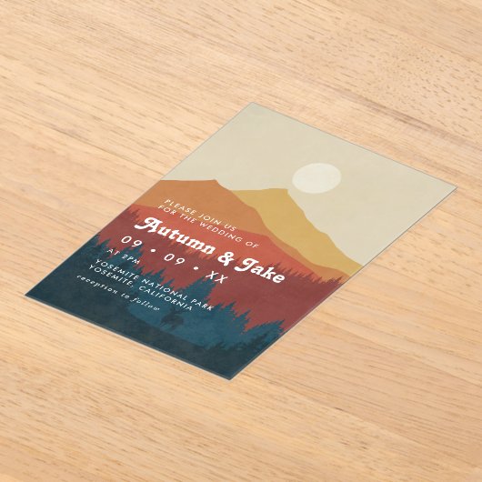 Boho Mountains and Forest 1970er Retro-Hochzeit Acryleinladungen (Ablage )